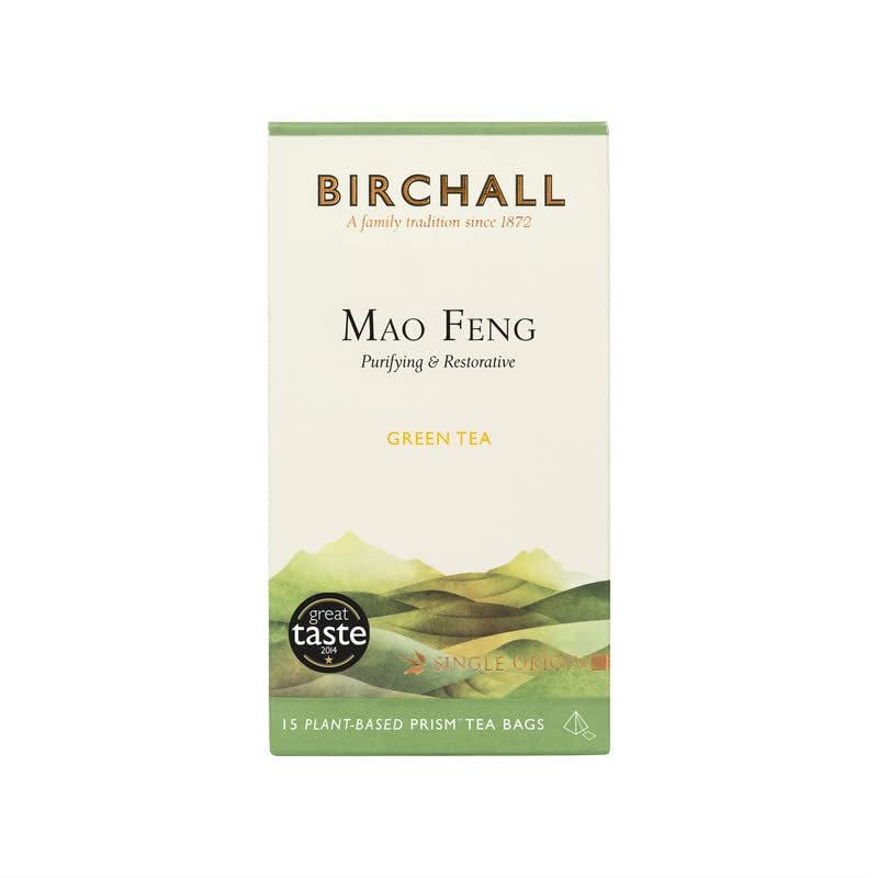 Birchall Tea - Mao Feng Green Tea - 6 Boxes of 15 Plant-Based Prism Tea Bags - Experience the Antioxidant Rich & Delicate Flavor of Healthful & Nutritious Brew for Every Day