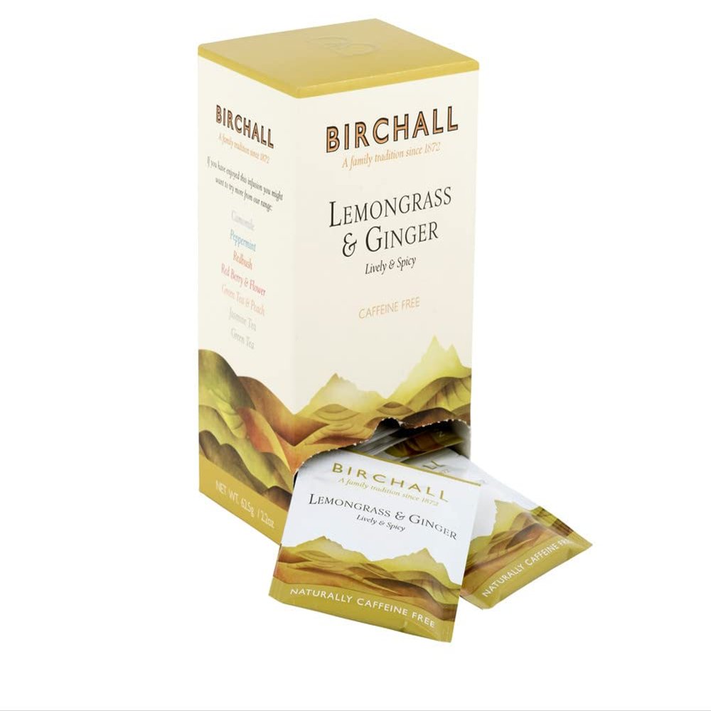 Birchall Tea Bags, Lemongrass & Ginger Tea Gift Set, Experience the Bright and Spicy Flavors of Lemongrass & Ginger Tea, 6 Boxes of 25 Enveloped Plant-Based Tea Bags