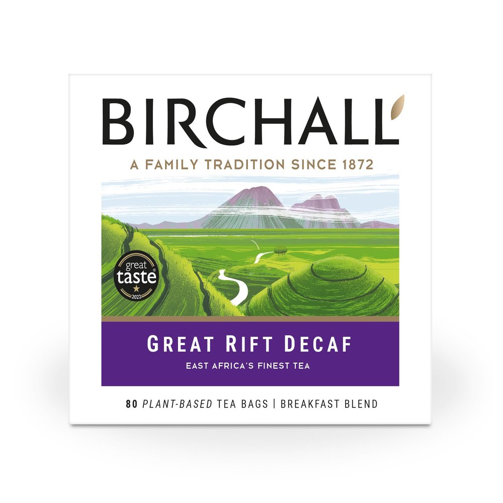 Birchall Great Rift Decaf Blend Tea Bags - A Perfectly Balanced and Soothing Infusion for a Calm Moment, 4 Boxes of 80 Plant-Based Prism Tea Bags