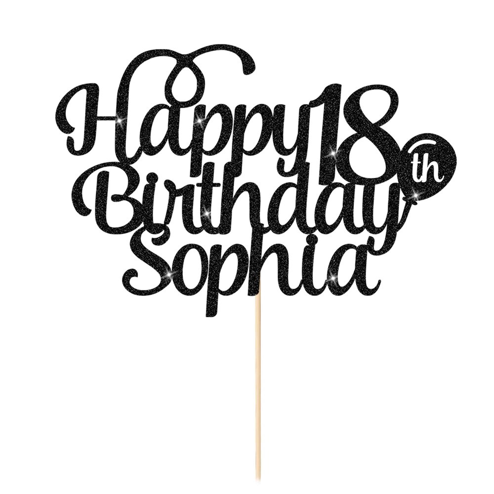 Cake Topper Personalised Cake Topper Happy Birthday Cake Toppers Cake Decorations Double Sided Glitter Cake Topper for 1st 10th 16th 18th 20th 21st 30th 40th 50th 60th 70th 80th(Black)