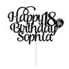 Cake Topper Personalised Cake Topper Happy Birthday Cake Toppers Cake Decorations Double Sided Glitter Cake Topper for 1st 10th 16th 18th 20th 21st 30th 40th 50th 60th 70th 80th(Black) view 1