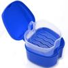 Flisdtry Dark Blue Denture Case, Denture Cup with Strainer, Denture Bath Box Teeth Storage Box with Basket Net Container Holder for Travel view 4