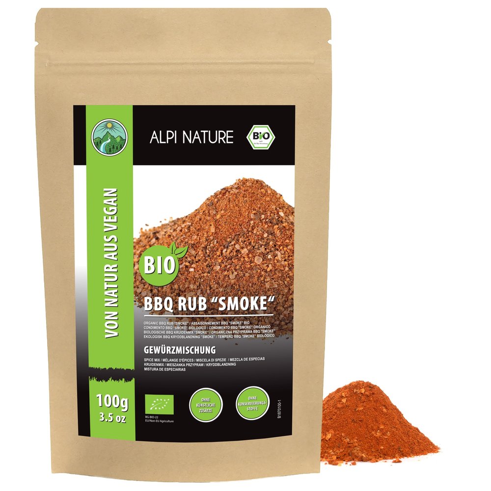 Alpi Nature Organic BBQ Rub Chilli Smoked Flavour 100g 3.5 oz, BBQ Spices, Smoked Marinade, Meat Rub