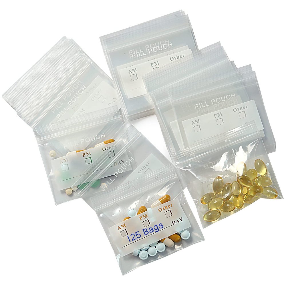 125 Packs 6 Mil Durable Pill Bags BPA Free Pill Pouch 3 x 2.75 Inch Write-on Label Seal Waterproof Reusable Clear Small Ziplock Plastic Bags for Travel Pill Organizer, Jewelry and Small Craft Pieces