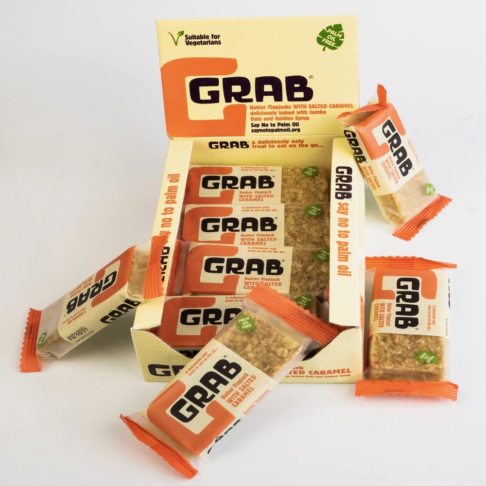 Grab Energy Butter Flapjacks with Salted Caramel 12x65g, Oaty Cereal Bars, Good Energy, Natural Ingredients, No Preservatives, No Palm Oil, Vegetarian