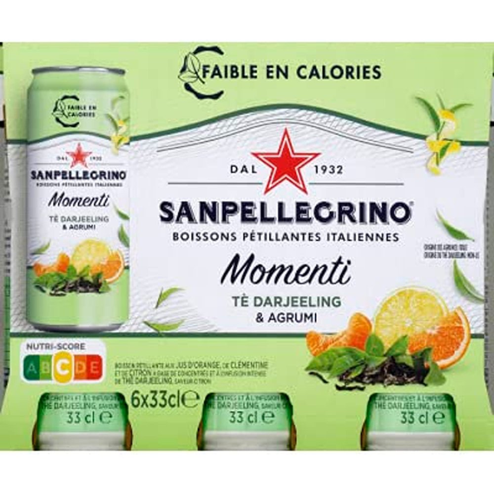 San Pellegrino Italian Sparkling Drinks Darjeeling Tea and Citrus - 6 x 33cl