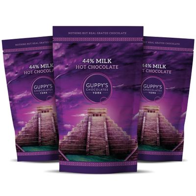 Guppy's Chocolates York | Luxury Hot Chocolate Flakes | 3 Pack | Real Grated Drinking Chocolate | 245g Resealable Pouch Equal To 7 Sachets per pack (Milk | Milk | Milk)