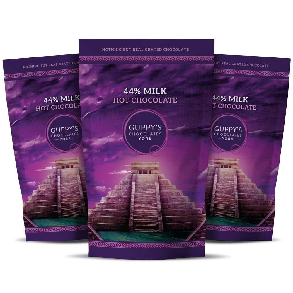 Guppy's Chocolates York | Luxury Hot Chocolate Flakes | 3 Pack | Real Grated Drinking Chocolate | 245g Resealable Pouch Equal To 7 Sachets per pack (Milk | Milk | Milk)