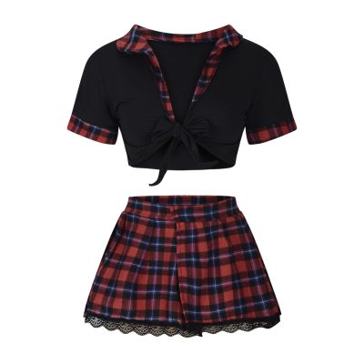 AMhomely Womens Sexy Naughty School Girl Cosplay Costumes Party Outfit Lingerie Set, 03 Wine, M