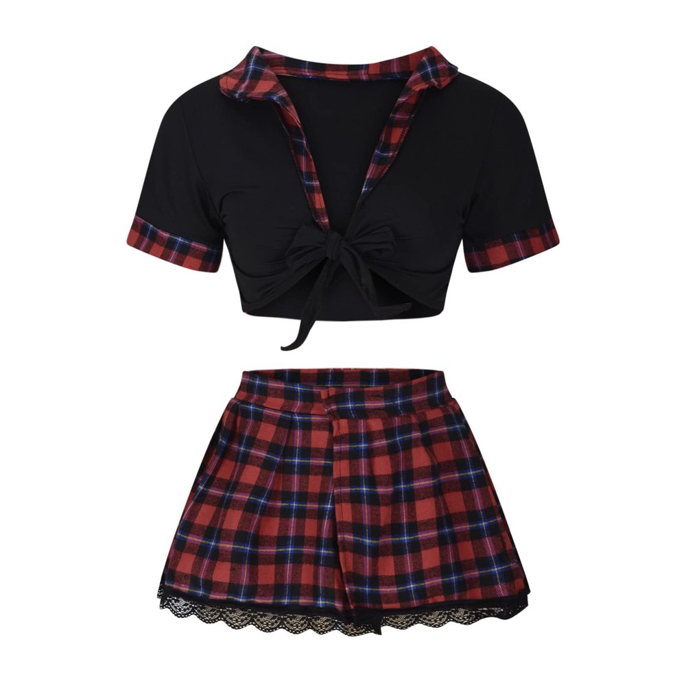 AMhomely Womens Sexy Naughty School Girl Cosplay Costumes Party Outfit Lingerie Set, 03 Wine, M