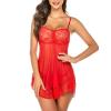 AMhomely Women's Lingerie Sets Babydoll Lace Babydoll Chemise V Neck Halter Nightwear Bridal Underwear Wedding Valentines Outfits 04 Red M view 2