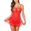 AMhomely Women's Lingerie Sets Babydoll Lace Babydoll Chemise V Neck Halter Nightwear Bridal Underwear Wedding Valentines Outfits 04 Red M view 4