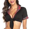 AMhomely Sexy Schoolgirl Outfit for Women UK Two Piece Cropped Tops Pleated Skirts Sets Naughty Uniform Cosplay Costume Lingerie Set Student Costume, No stockings view 3