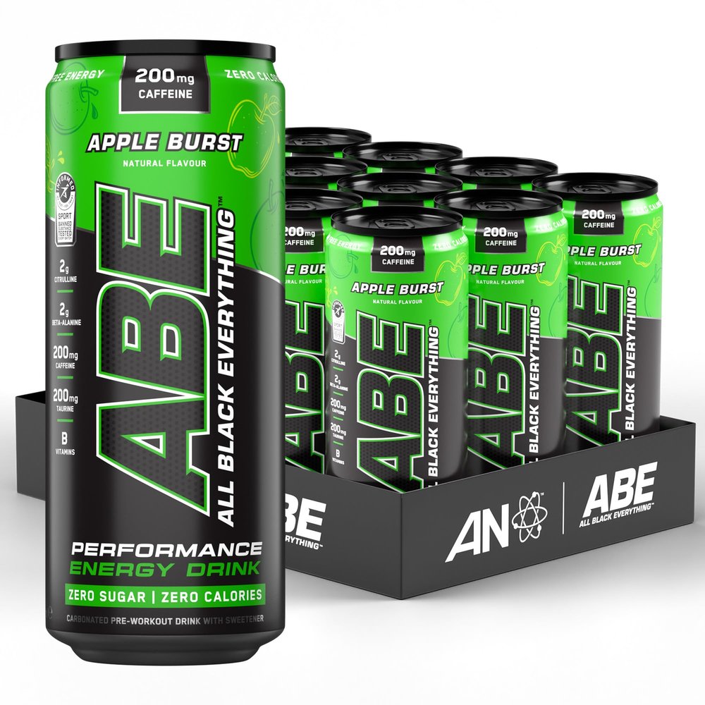Applied Nutrition ABE Pre Workout Cans - All Black Everything Energy + Performance Drink, ABE Carbonated Beverage Sugar Free with Caffeine (Pack of 12 Cans x 330ml) (Apple & Elderflower)