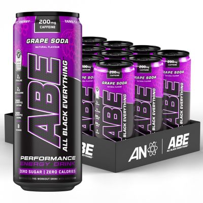 Applied Nutrition ABE Pre Workout Cans - All Black Everything Energy + Performance Drink, ABE Carbonated Beverage Sugar Free with Caffeine (Pack of 12 Cans x 330ml) (American Grape)