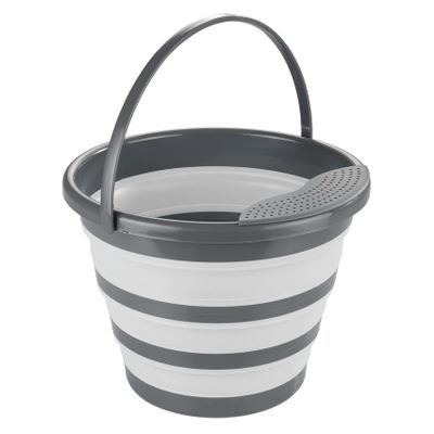 Foldable bucket, space-saving folding bucket with pouring strainer, clever folding bucket for home and on the go, practical container with sturdy carrying handle, 5 cm folded