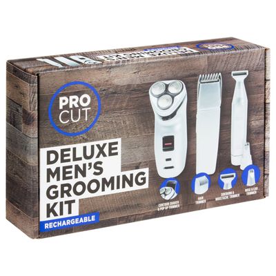 BargainsMania Pro Cut 3 in 1 Deluxe Men's Grooming Kit - Cordless Head Shaver Mens Nose Hair Removal Beard Stubble Trimmer - Complete Personal Gifts for Male Grooming Set