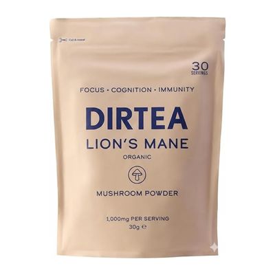 DIRTEA Lions Mane Mushroom Powder | 100% Organic | Vegan | Non GMO | Cognitive Function Support and Memory Booster Nootropic - Premium Lion's Mane Extract | Pouch 60g - 30 Day Serving