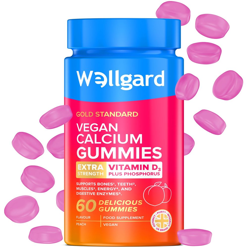 Wellgard Vegan Calcium Gummies, Phosphorus, Natural Fruity Flavoured, Supports Healthy Bones, Muscles & Teeth, UK Formulated