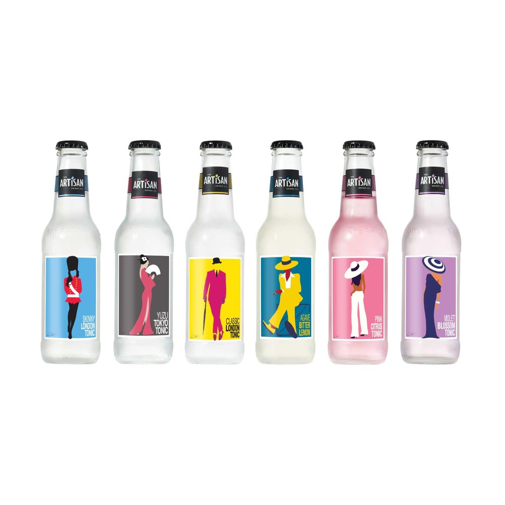 The Artisan Drinks Company Tonic Water Taster Pack - 200mlx6 Bottles - Gin and Tonic Mixers - Classic London, Skinny London, Yuzu Tokyo, Pink Citrus, Violet Blossom & Agave Lemon Flavours