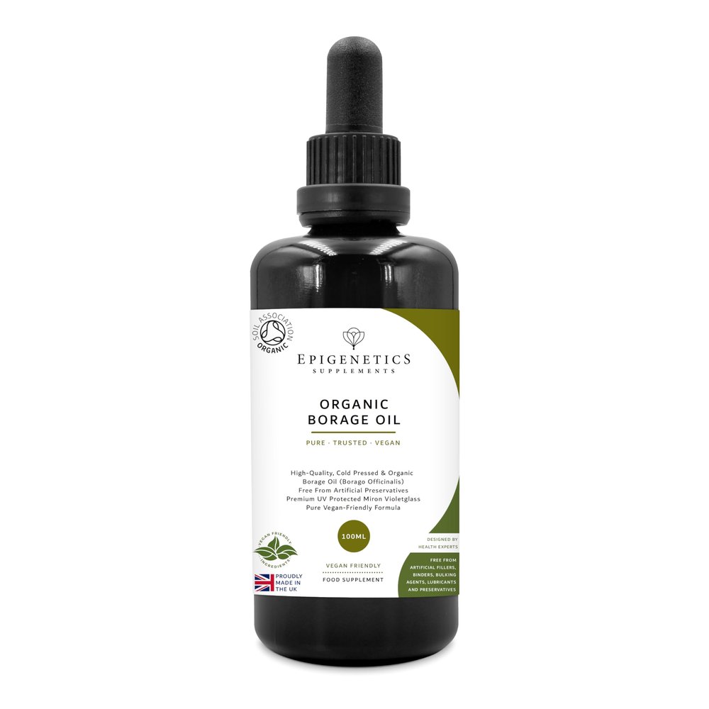 Borage Oil 100ml | Cold Pressed Certified Organic Borage (Starflower) Oil 100% Pure & Natural | Premium UV Blocking Miron Violet Glass | Vegan UK Made