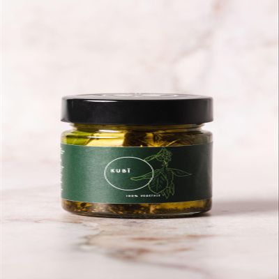 Kub - the 100% vegetable alternative to fresh diced cheese. Produced by Vegh, Sardinia. Jar - Gross weight 380 g (12)