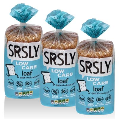SRSLY Low Carb Keto Bread - Only 0.7g Carbs & 43 Kcals Per Slice - Freshly Baked Light & Fluffy  Sugarwise Certified Low Sugar Bread - High Protein High Fibre - 1 Sliced Loaf - Pack of 3