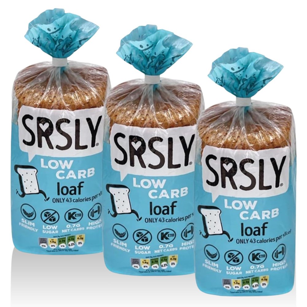 SRSLY Low Carb Keto Bread - Only 0.7g Carbs & 43 Kcals Per Slice - Freshly Baked Light & Fluffy  Sugarwise Certified Low Sugar Bread - High Protein High Fibre - 1 Sliced Loaf - Pack of 3