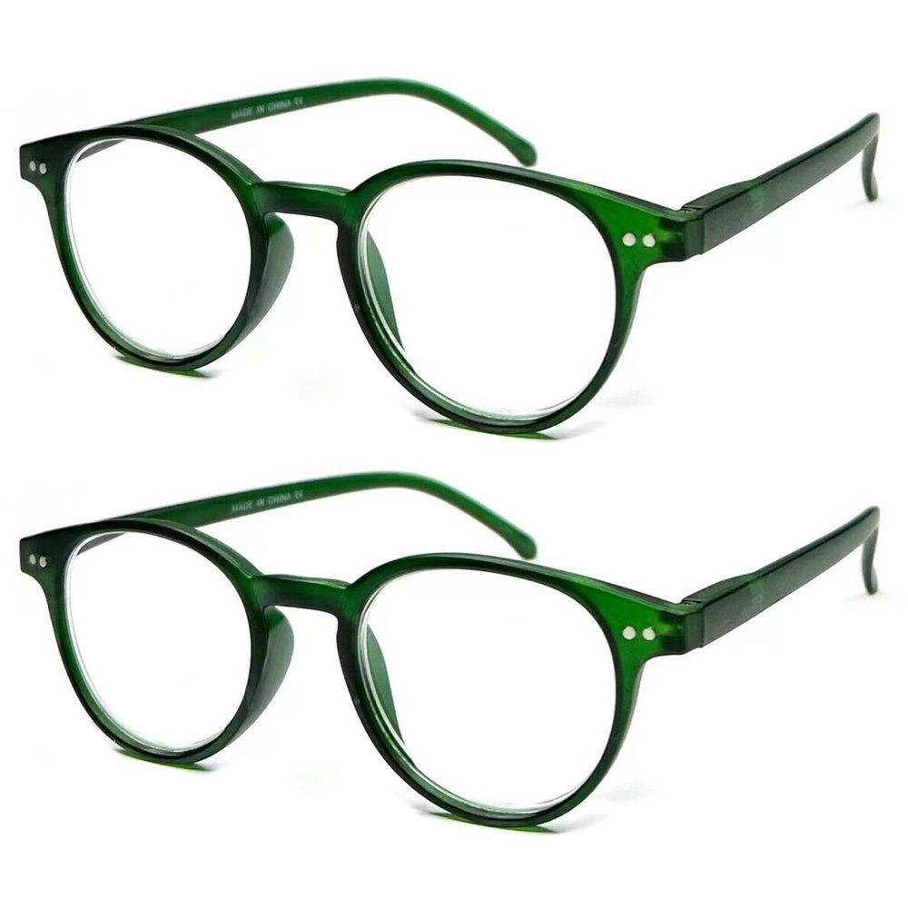 TWINKLE TWINKLE Unisex Women's Men's Reading Glasses/Spring Hinges/Round Retro Designed Frame R889 (2 Pairs Matte Green, +350 Magnification)