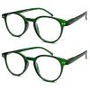 TWINKLE TWINKLE Unisex Women's Men's Reading Glasses/Spring Hinges/Round Retro Designed Frame R889 (2 Pairs Matte Green, +350 Magnification) view 1