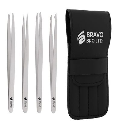 Professional Stainless Steel Tweezers for Facial Hair Women & Men Set of PCS Eyebrow Tweezers for Ingrown Hair, Facial Hair, Splinter, Blackhead, & Tick Remover (Silver)