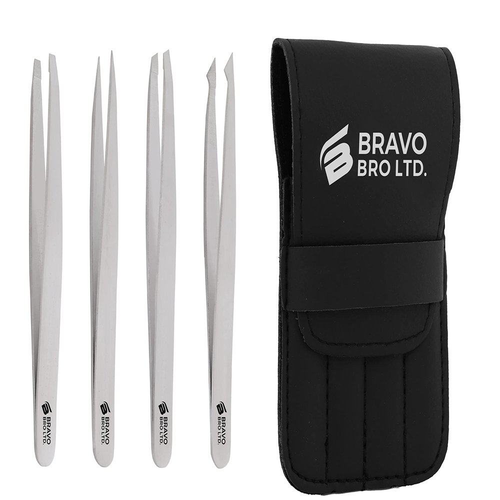 Professional Stainless Steel Tweezers for Facial Hair Women & Men Set of PCS Eyebrow Tweezers for Ingrown Hair, Facial Hair, Splinter, Blackhead, & Tick Remover (Silver)
