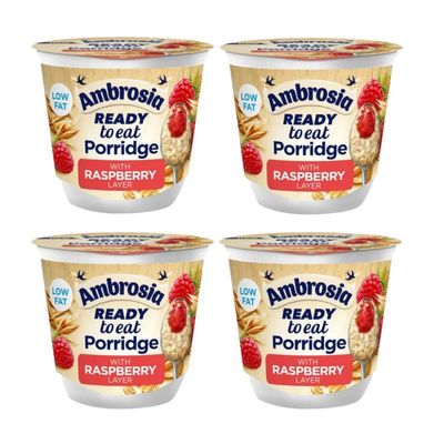 4 x 210g Raspberry Layered Ready To Eat Porridge No Artificial Flavours Source Of Protien & Calcium