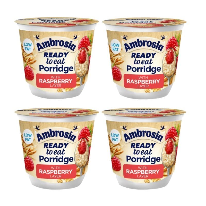 4 x 210g Raspberry Layered Ready To Eat Porridge No Artificial Flavours Source Of Protien & Calcium