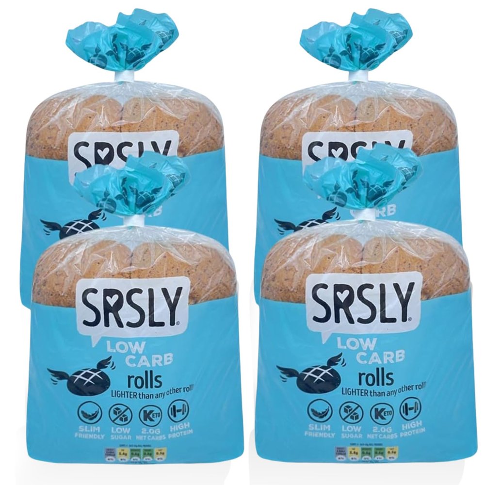 SRSLY Low Carb 50/50 Bread Rolls - 2g Carbs & 130 Kcals Per Roll - Freshly Baked Soft & Fluffy  Sugarwise Certified Reduced Sugar - High Protein - 4 Packs of 4 Large Rolls
