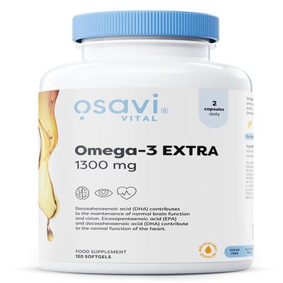 Osavi Omega3 Extra Molecularly Distilled 1300 mg 120 Softgels | Lemon Flavor | EPA & DHA for Heart Health, Brain Function, and Vision I Molecular Distillation for Maximum Purity