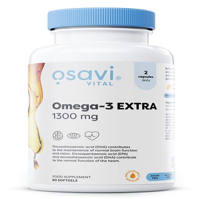 Osavi Omega3 Extra Molecularly Distilled 1300 mg  60 Softgels | Lemon Flavor | EPA & DHA for Heart Health, Brain Function, and Vision I Molecular Distillation for Maximum Purity