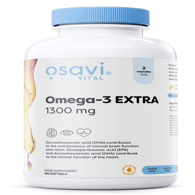 Osavi Omega3 Extra Molecularly Distilled 1300 mg  180 Softgels | Lemon Flavor | EPA & DHA for Heart Health, Brain Function, and Vision I Molecular Distillation for Maximum Purity
