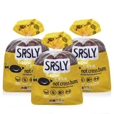 SRSLY Low Carb Keto Hot Cross Buns - 4.7G Carbs, 11G Protein, 6G Fibre - Freshly Baked Soft & Fluffy - Sugarwise Certified High Protein Lower Calorie Bread - Pack of 3