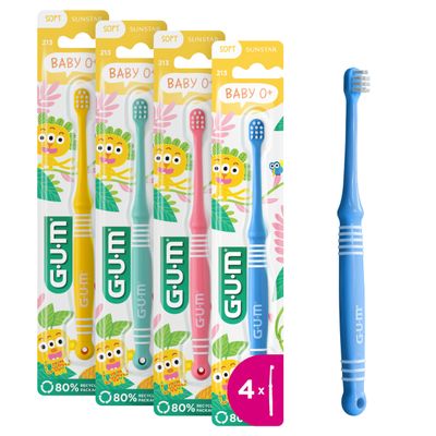 GUM Baby Toothbrush | Extra Small Head for Baby's Mouth | Soft bristles | Longer Handle | for Ages 0-2 | 4 x 1 Pieces
