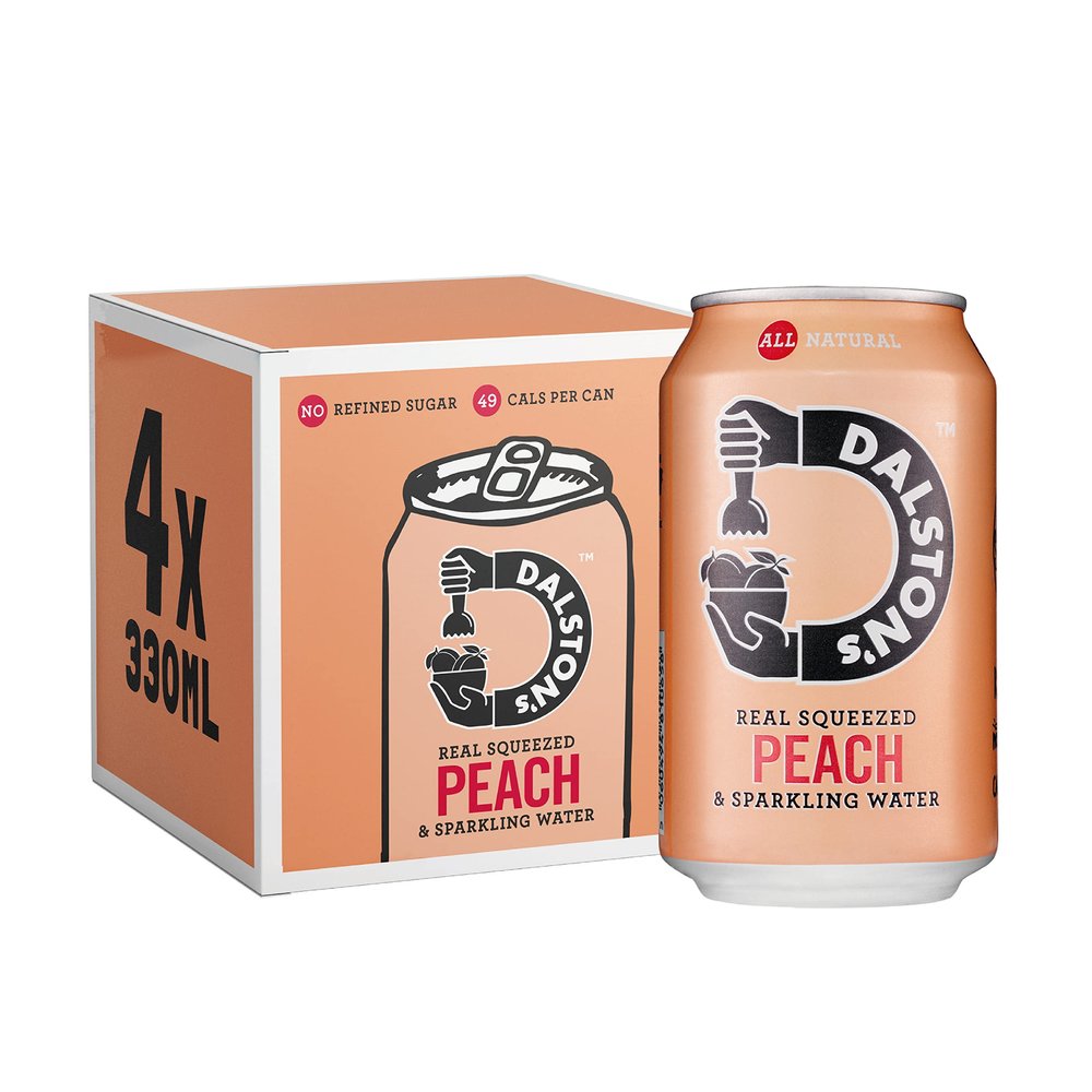 Dalston's Sparkling Peach Soda (4 x 330ml) - Real Squeezed Peach & Sparkling Water - 49 Kcal - No Added Sugar - No Artificial Sweeteners - Healthy Alternative - Low Calorie - Vegan