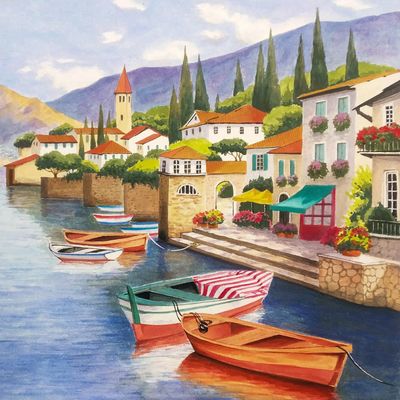 Anniversary House Tiflair Lake Como Italy Vacation Scene with Boats Paper Lunch Napkins|Pack of 20|33 x 33cm|3ply|for Table Decoration & Decoupage