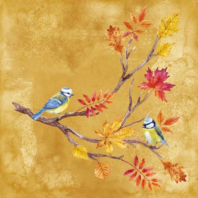 20 Napkins Blue Tits on Autumn Branch | Bird | Leaves | Autumn | Table Decoration | Decoupage | Napkin Technology 33 x 33 cm