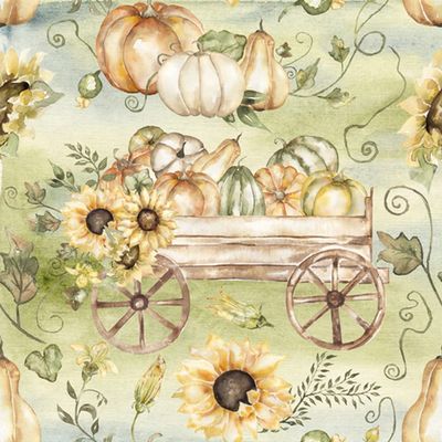 20 napkins carriages full of pumpkins, Thanksgiving, Autumn, table decoration, decoupage, napkin technology, 33 x 33 cm