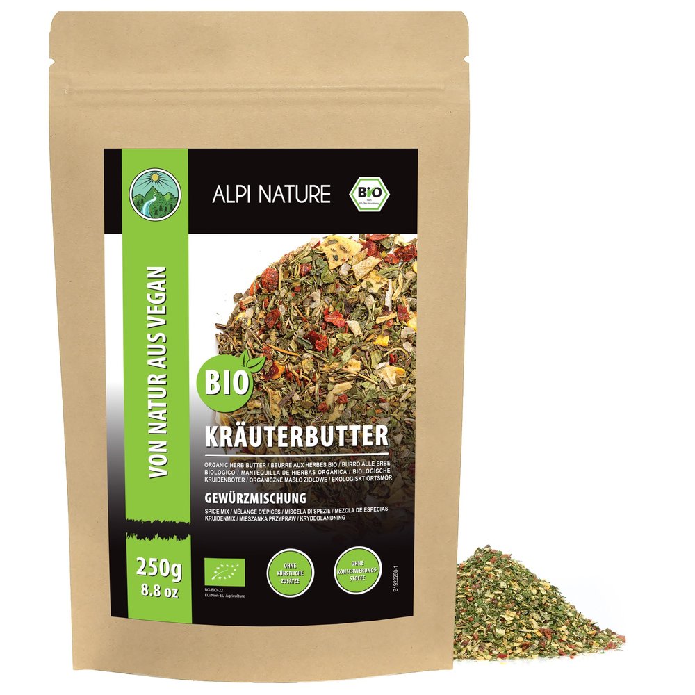Alpi Nature Organic Herb Butter Spices 250g 8.8 oz, Garlic Butter Seasoning, Mixed Herbs