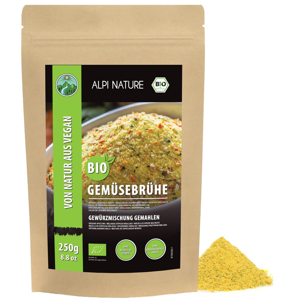 Alpi Nature Organic Vegetable Broth Seasoning Blend 250g 8.8 oz, Soup Seasoning Salt