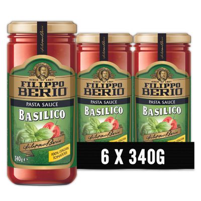 Filippo Berio Pasta Sauce, Basil Pasta Sauce, Vegan, Bulk Pack of 6 x 340g