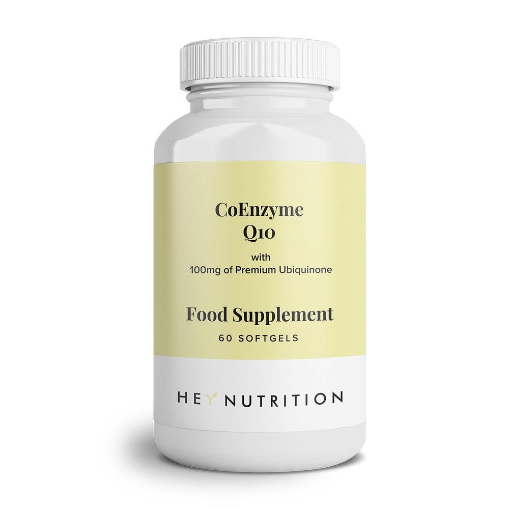 Hey Nutrition CoEnzyme Q10 Supplement - 100mg of Premium Ubiquinone - Boosts Antioxidant Enzymes - Contributes Nutrition for Vital Organs - Non-GMO & Pesticide-Free - UK Manufactured - 60 Softgels