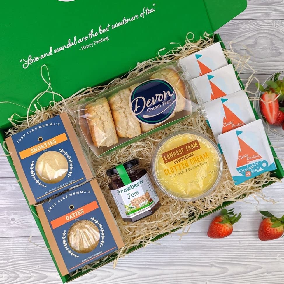 Devon Afternoon Tea Hamper for 2-4 | Cream Tea Hamper, 4 Scones, 4 Teabags, Jam, Cream & Biscuits | Gifts for Women, Food Hampers for Men | Fathers Day, Birthday, Anniversary or Special Occasions