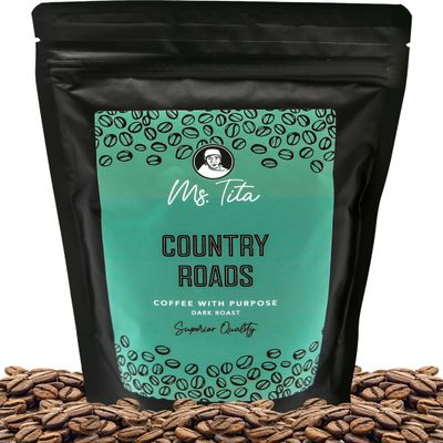 Ms. Tita Country Roads Dark Roast Coffee Beans, 250g Smallholder Farm Produced & Small-Batch Roasted Mindfully Sourced Coffee Beans